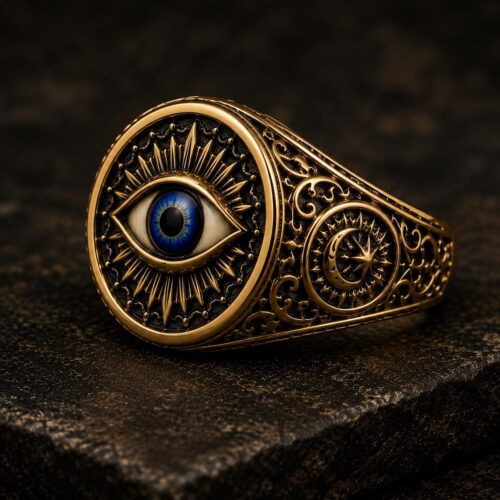 Khodam Djinn 18K Solid Gold Evil Eye Ring, Protection Talisman Ring, All Seeing Eye Signet, Nazar Amulet, Mystical Occult Jewelry, Celestial Ring 1 خاتم العين من ذهب 18 قيراط — Khodam Djinn — Khodam Djinn