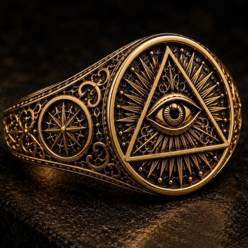 Khodam Djinn 18K Solid Gold Eye of Providence Ring, All Seeing Eye Talisman, Occult Signet Ring, Mystical Symbol Jewelry, Protection Amulet Ring 1 خاتم عين العناية من ذهب 18 قيراط — Khodam Djinn — Khodam Djinn