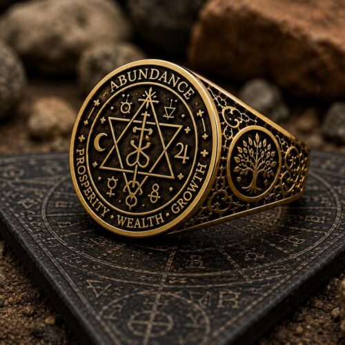 Khodam Djinn 18K Solid Gold Abundance Sigil Ring, Prosperity Talisman Ring, Wealth Symbol Jewelry, Occult Signet Ring, Mystical Gold Ring 1 Füllesiegel-Ring aus 18 Karat Gold — Khodam Djinn — Khodam Djinn