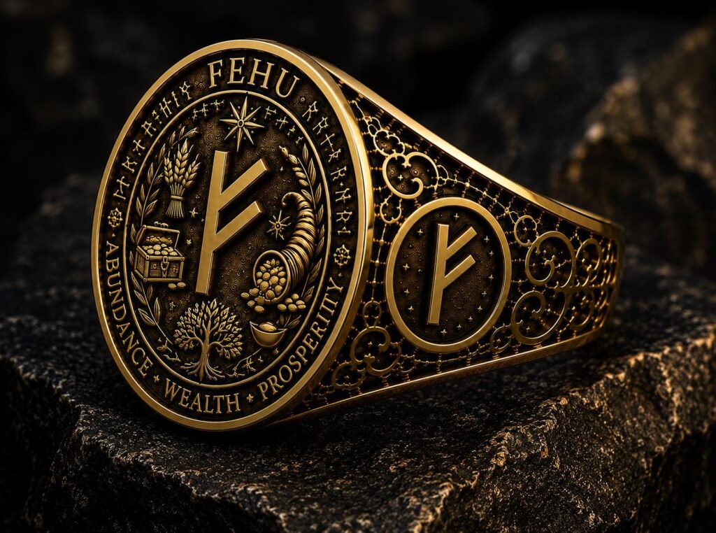 Bague rune Fehu en or 18 carats — Khodam Djinn — Khodam Djinn